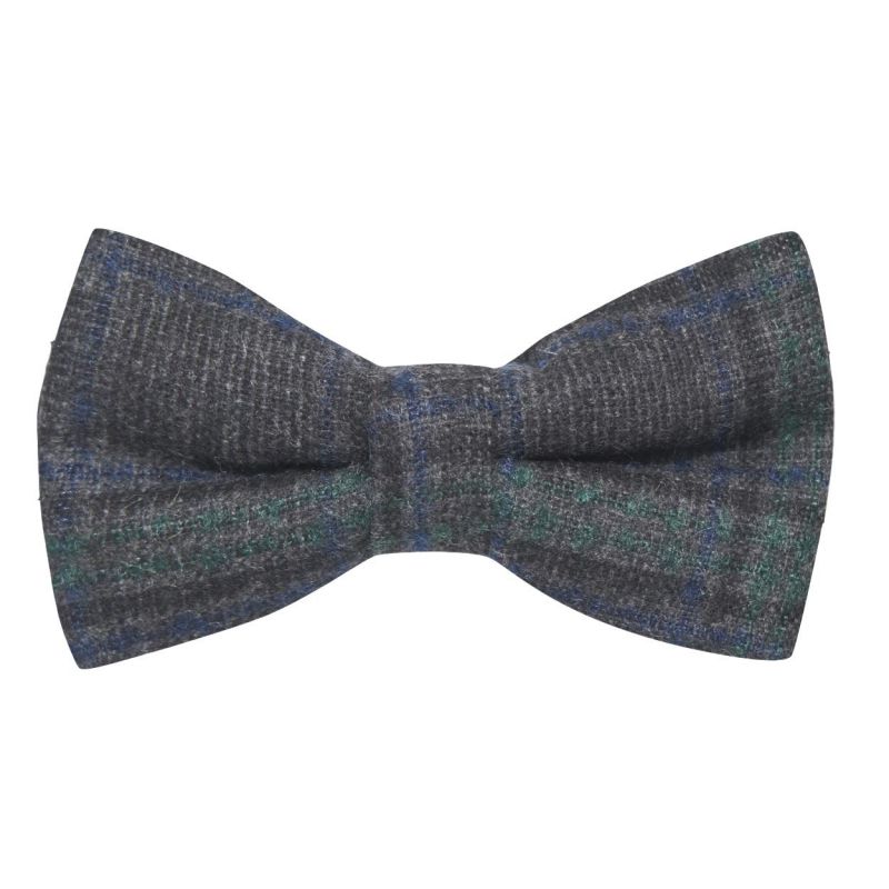 King & Priory Dark Grey & Green Check Bow Tie