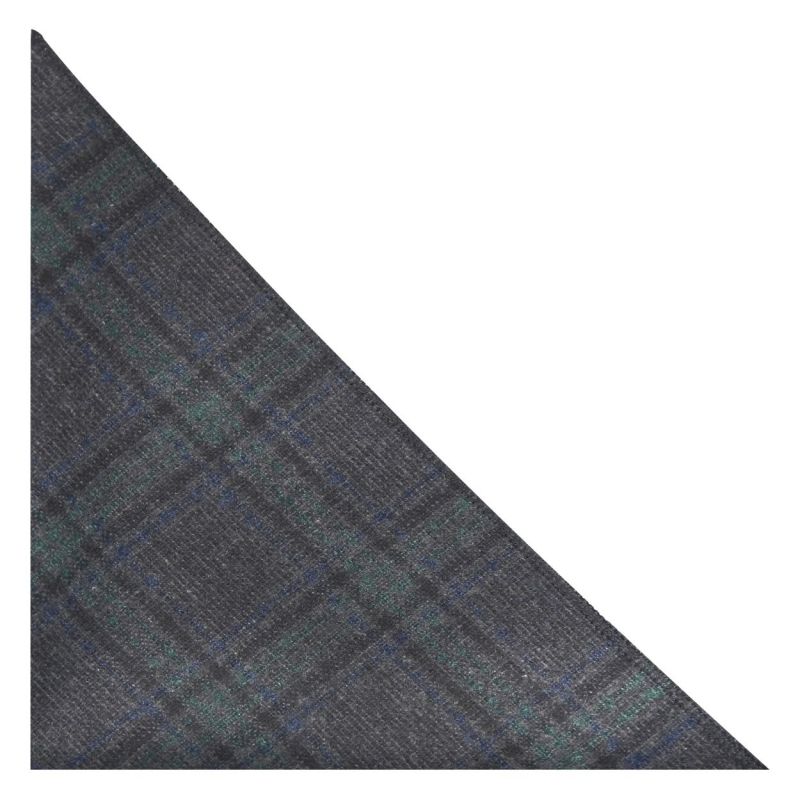 King & Priory Dark Grey & Green Check Pocket Square