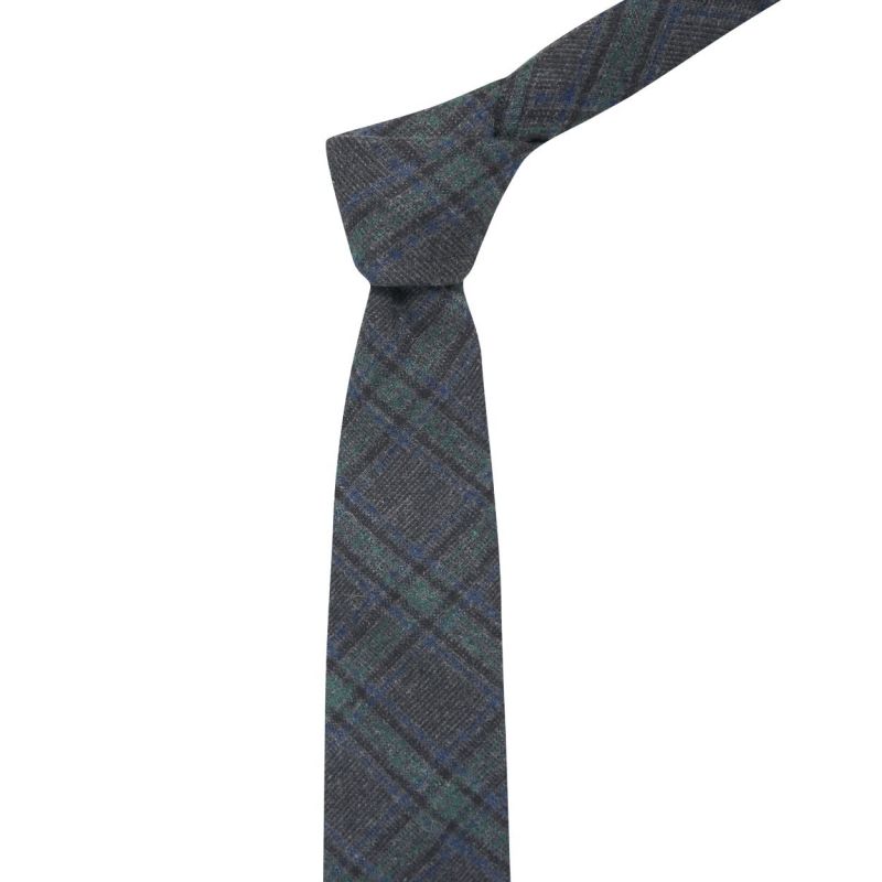 King & Priory Dark Grey & Green Check Tie