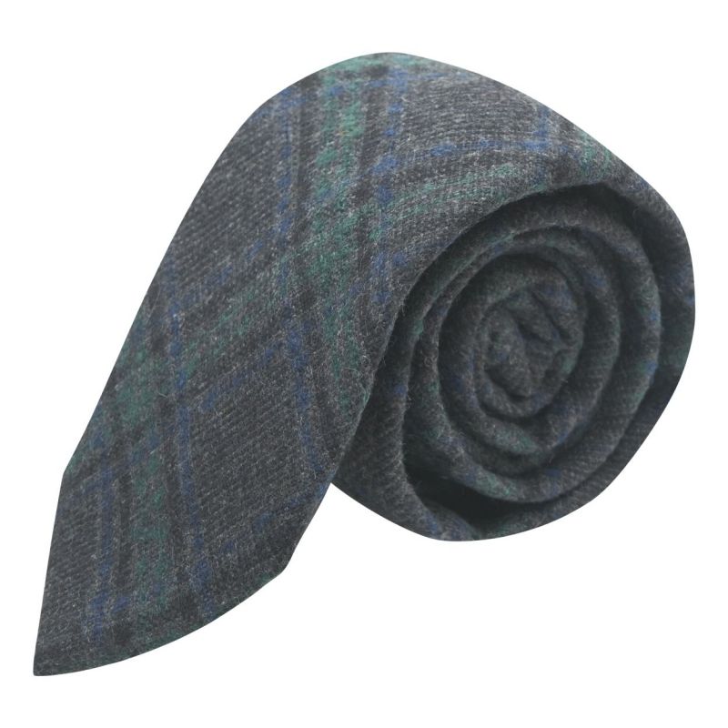 king & priory Dark Grey & Green Check Tie