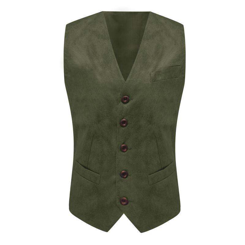 King & Priory Dark Olive Green Suede Waistcoat