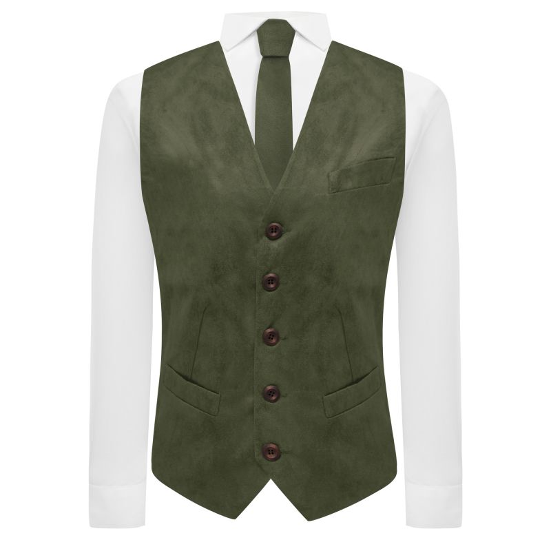 King & Priory Dark Olive Green Suede Waistcoat