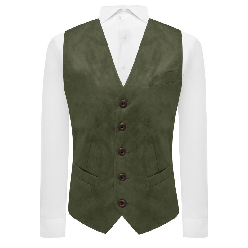 king & priory Dark Olive Green Suede Waistcoat