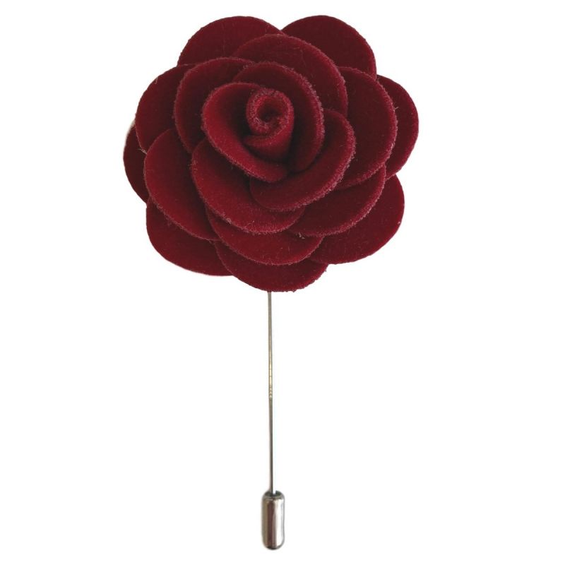 king & priory Dark Red Velvet Flower/Rose Lapel Pin