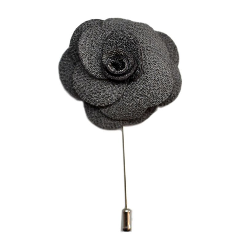 king & priory Dark Silver Grey Flower/Rose Lapel Pin