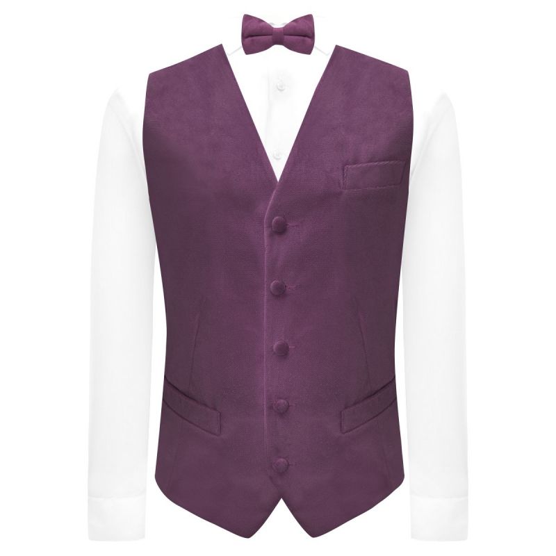 King & Priory Deep Purple Textured Velvet Waistcoat