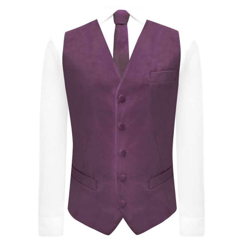 King & Priory Deep Purple Textured Velvet Waistcoat