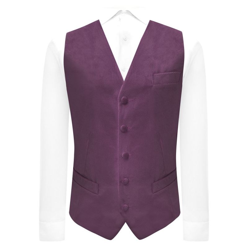 king & priory Deep Purple Textured Velvet Waistcoat