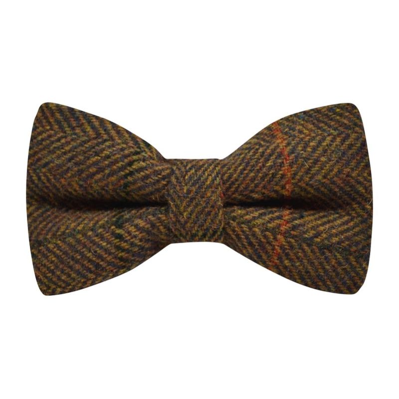 king & priory Dijon Brown Herringbone Check Bow Tie