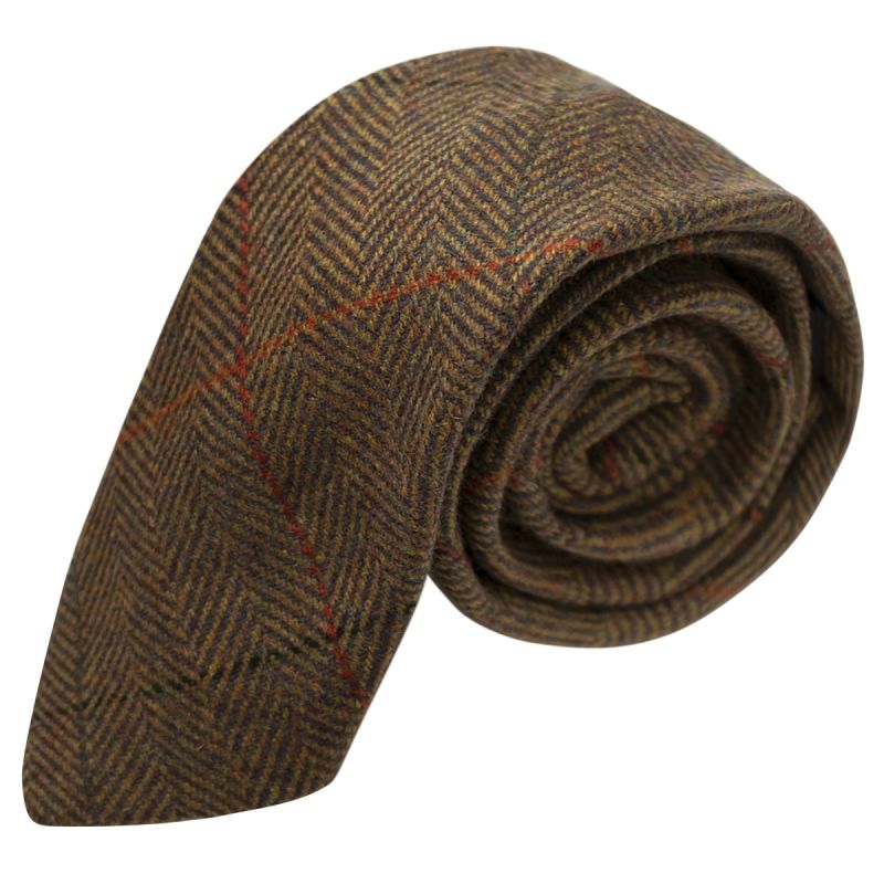 king & priory Dijon Brown Herringbone Check Tie