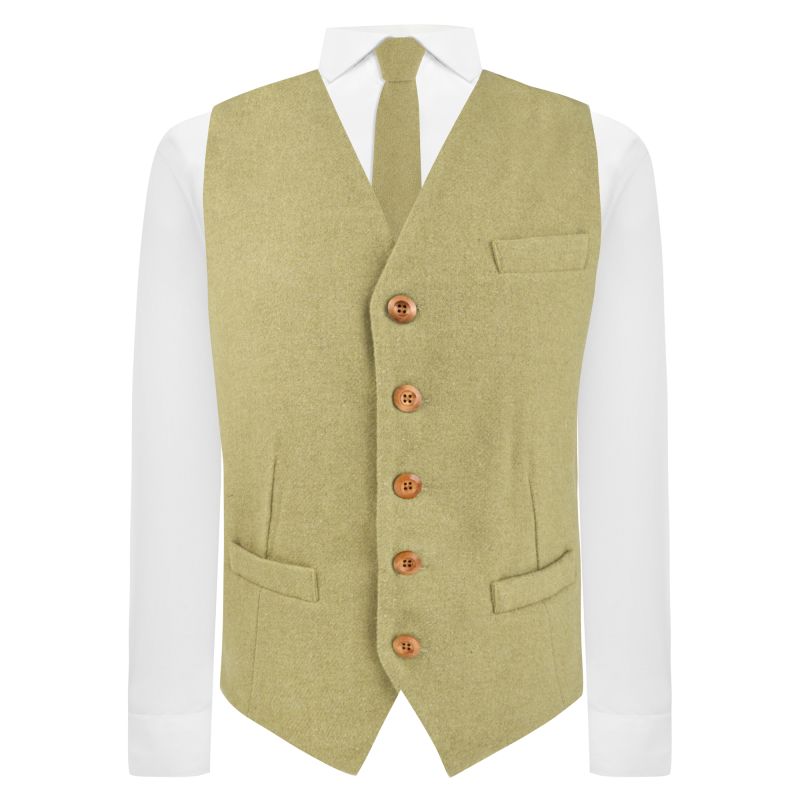 King & Priory Earl Green Woven Wool Waistcoat