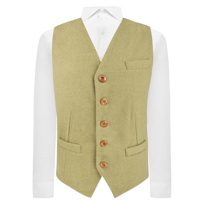 king & priory Earl Green Woven Wool Waistcoat