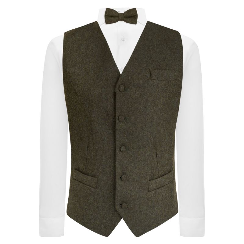 King & Priory Earth Green Donegal Tweed Waistcoat