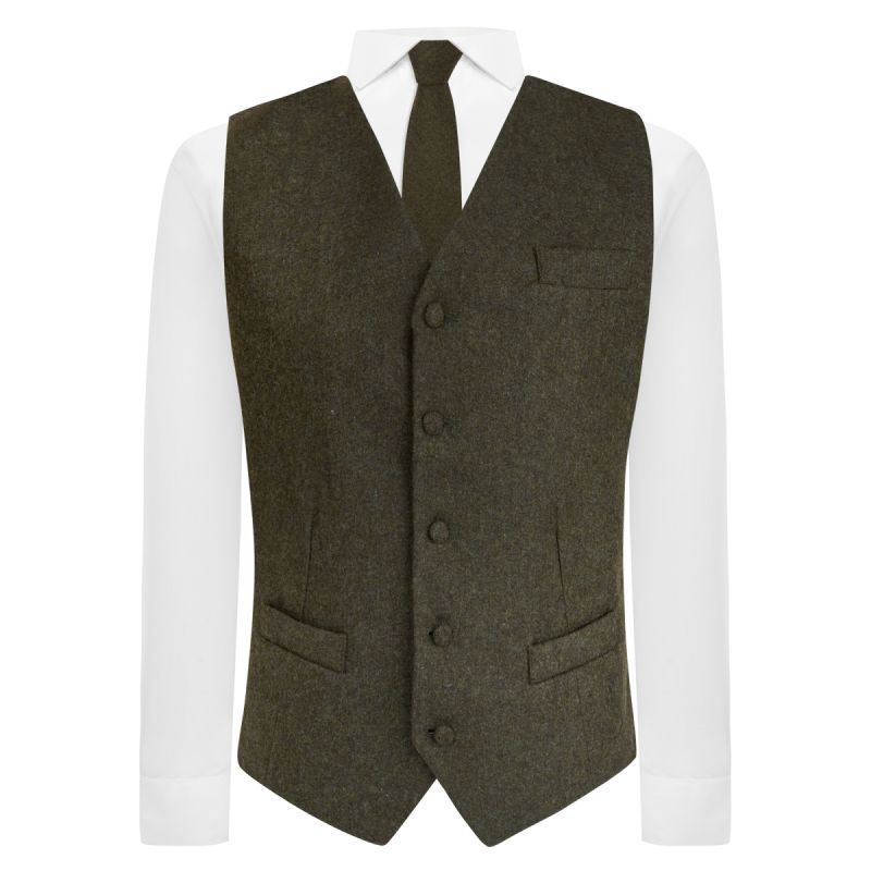 King & Priory Earth Green Donegal Tweed Waistcoat