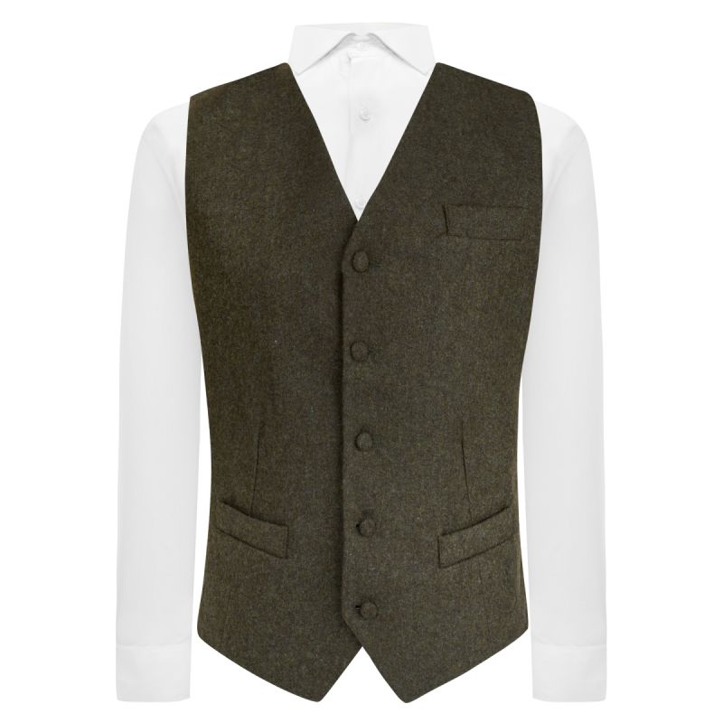 king & priory Earth Green Donegal Tweed Waistcoat