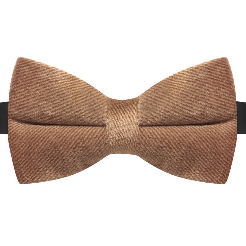 King & Priory Fawn Brown Textured Velvet Bow Tie