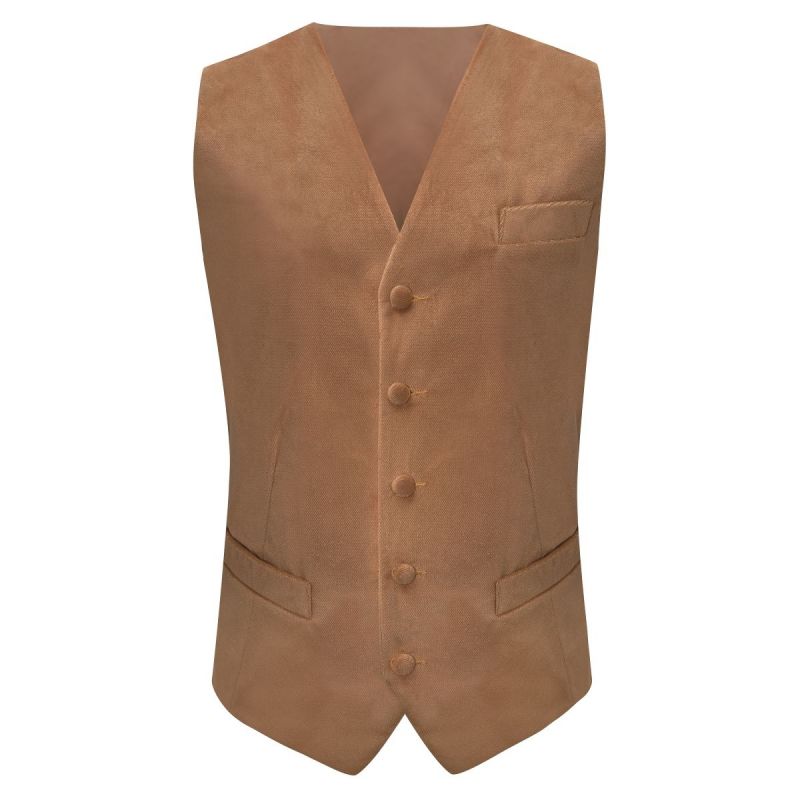 King & Priory Fawn Brown Textured Velvet Waistcoat