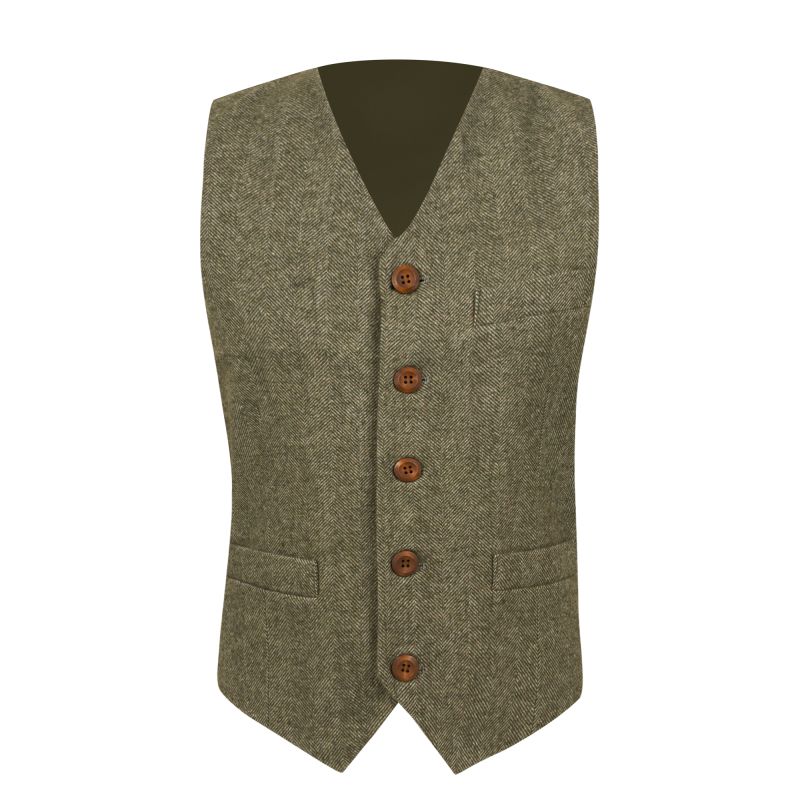 King & Priory Fern Green Herringbone Waistcoat