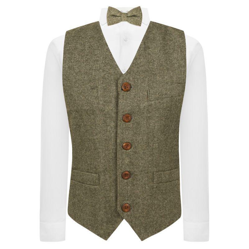 King & Priory Fern Green Herringbone Waistcoat