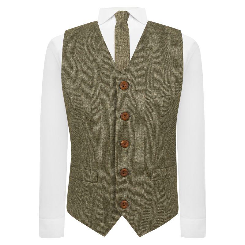 King & Priory Fern Green Herringbone Waistcoat