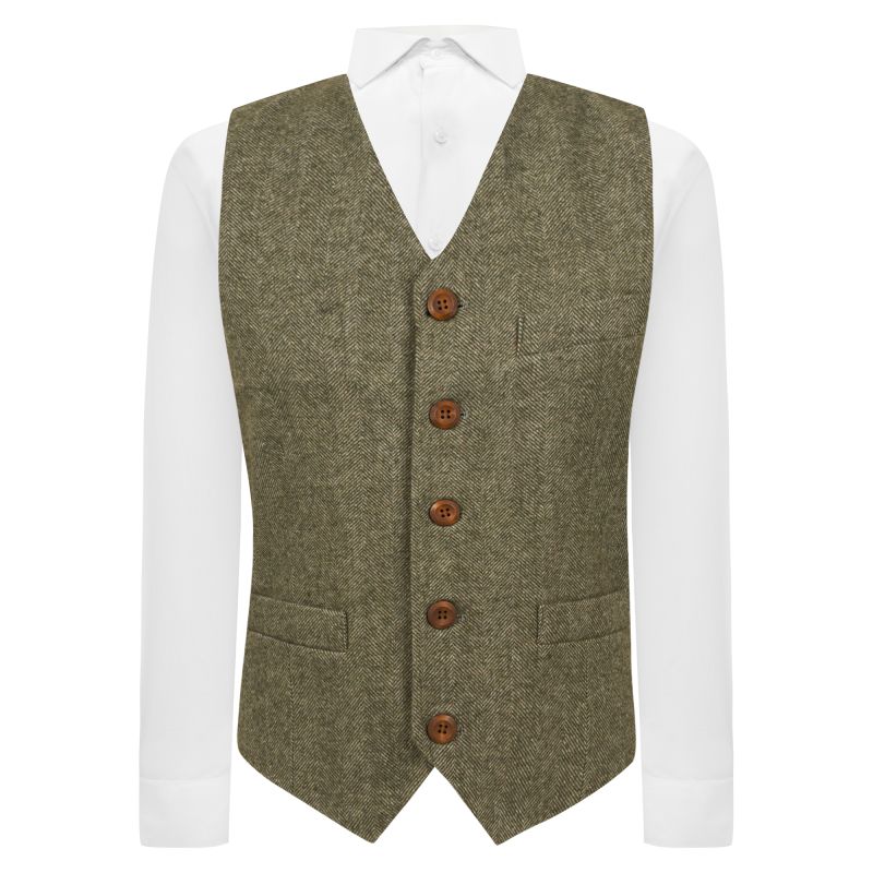 king & priory Fern Green Herringbone Waistcoat