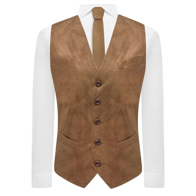 King & Priory Golden Brown Suede Waistcoat