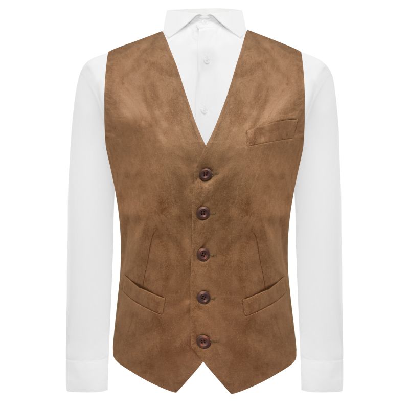 king & priory Golden Brown Suede Waistcoat