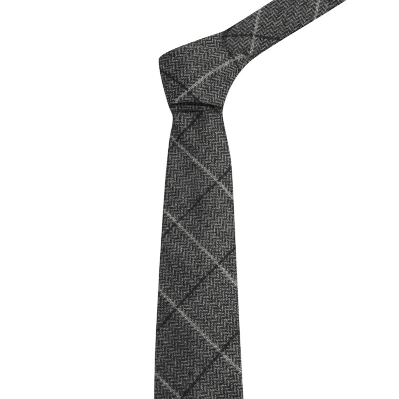 King & Priory Graphite Grey Herringbone Check Tie