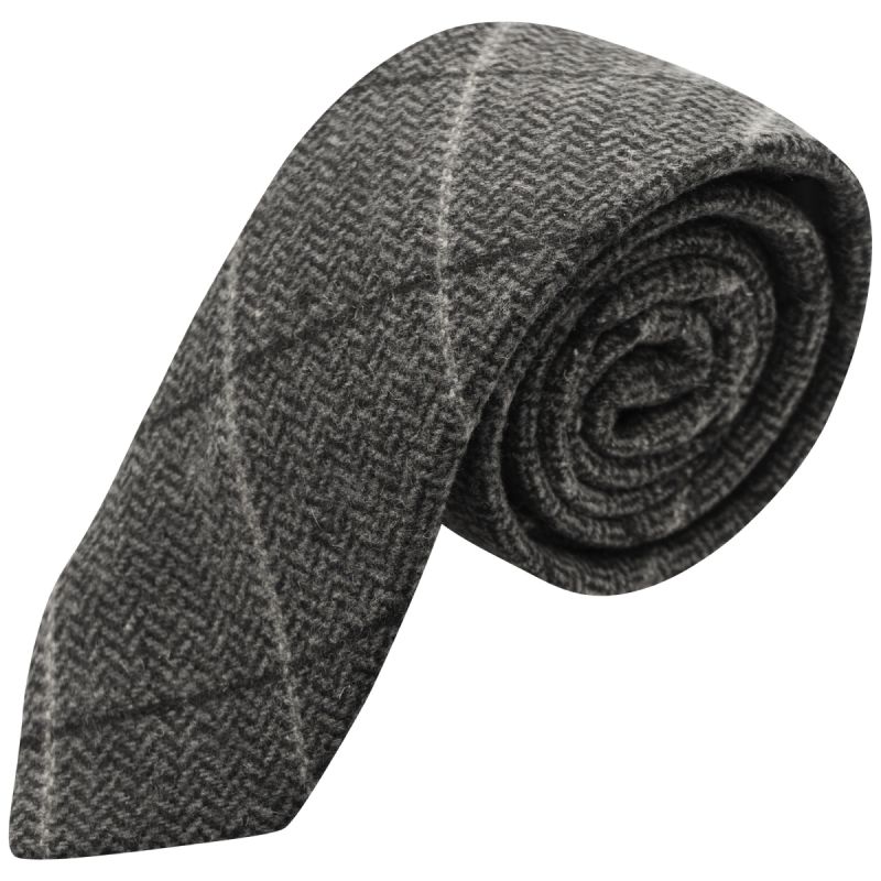 king & priory Graphite Grey Herringbone Check Tie