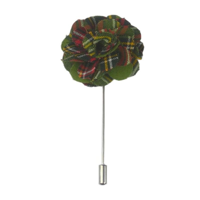 king & priory Green Tartan Flower Lapel Pin