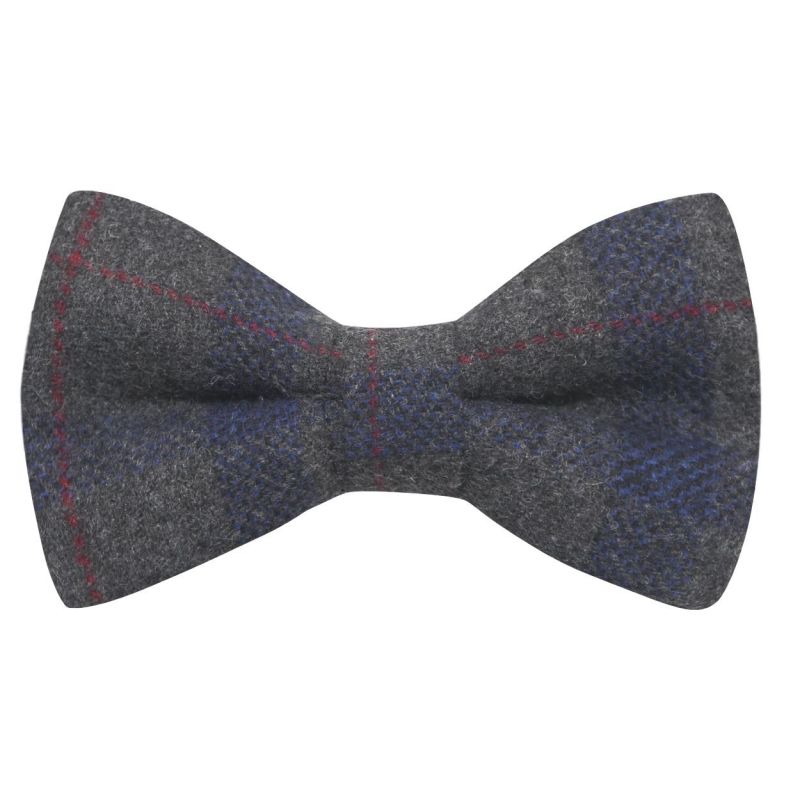 king & priory Grey & Blue Check Bow Tie