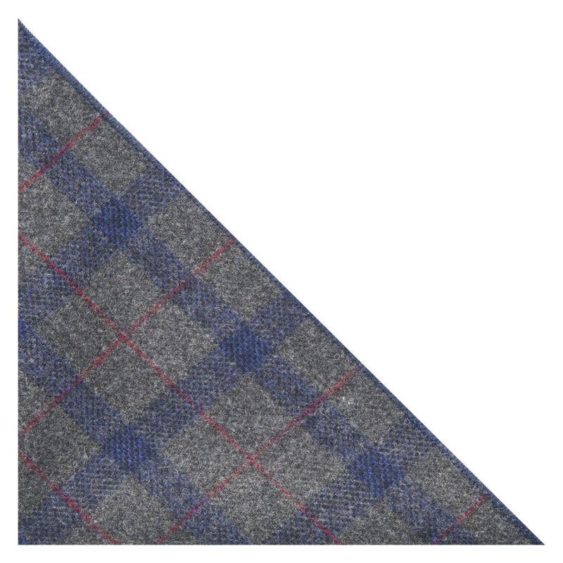 King & Priory Grey & Blue Check Pocket Square