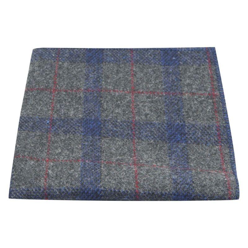 king & priory Grey & Blue Check Pocket Square