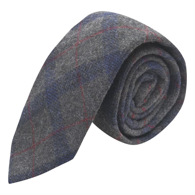 king & priory Grey & Blue Check Tie