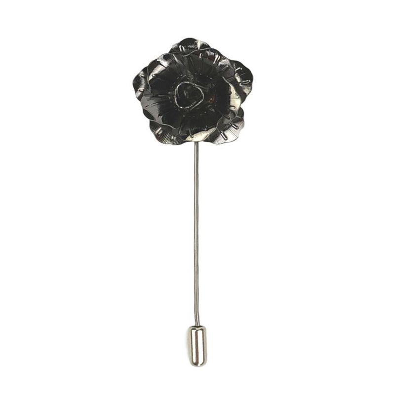 king & priory Gunmetal Metal Flower / Rose Lapel Pin
