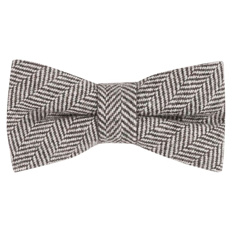 King & Priory Gunsmoke Grey Herringbone Wool Bow Tie