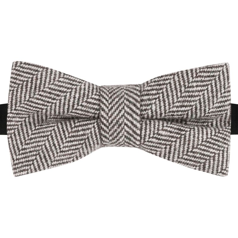 king & priory Gunsmoke Grey Herringbone Wool Bow Tie