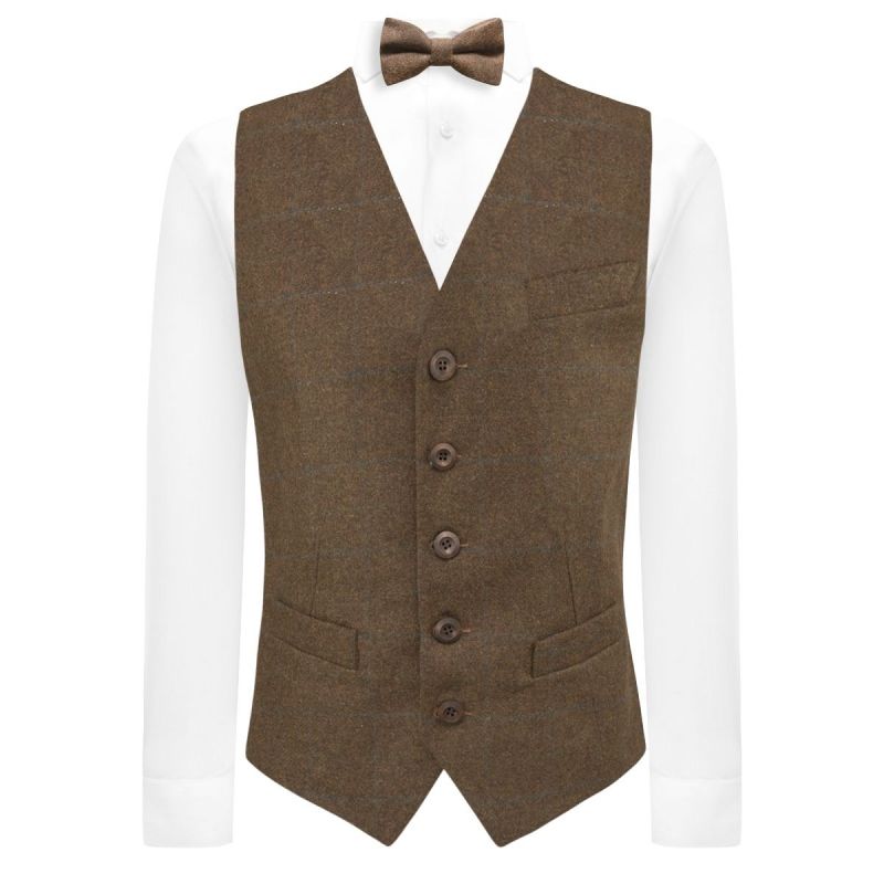 King & Priory Heritage Check Cedar Brown Waistcoat
