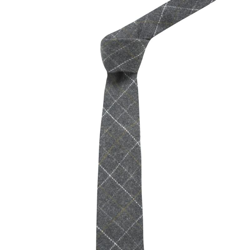 King & Priory Heritage Check Charcoal Grey Tie