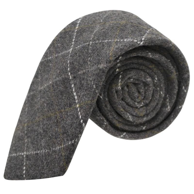king & priory Heritage Check Charcoal Grey Tie