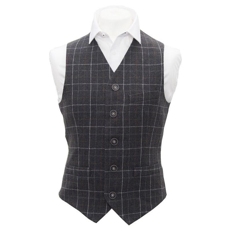 King & Priory Heritage Check Charcoal Grey Waistcoat