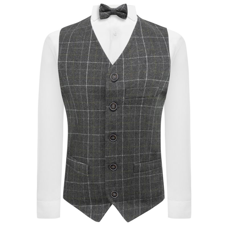 King & Priory Heritage Check Charcoal Grey Waistcoat