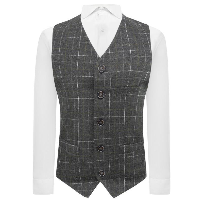 king & priory Heritage Check Charcoal Grey Waistcoat