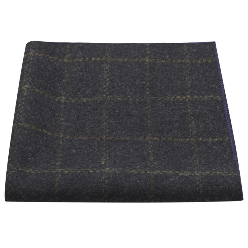 king & priory Heritage Check Navy Blue Pocket Square