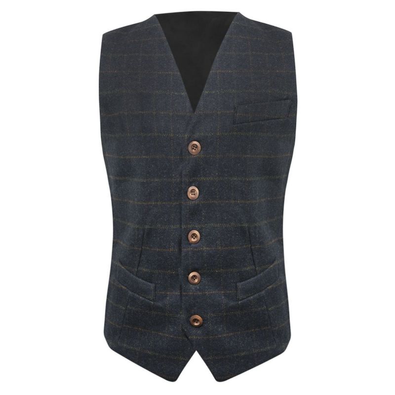 King & Priory Heritage Check Navy Blue Waistcoat