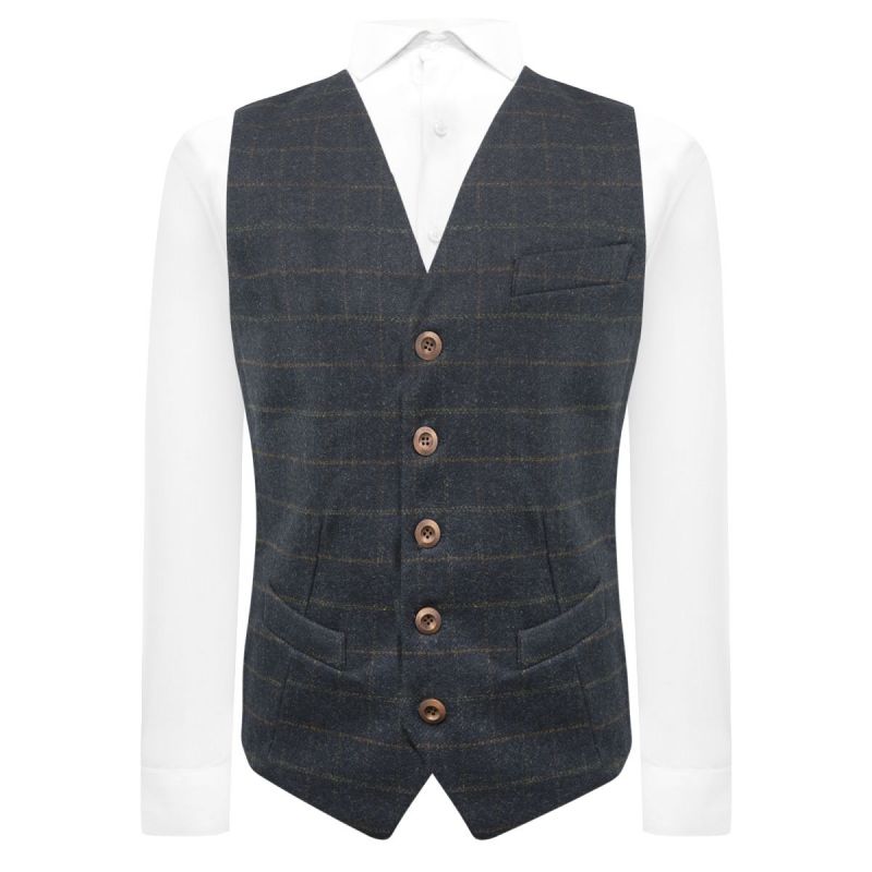 king & priory Heritage Check Navy Blue Waistcoat