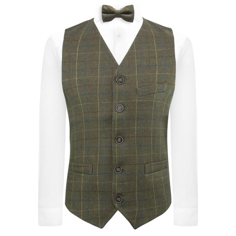 King & Priory Heritage Check Regency Green Waistcoat