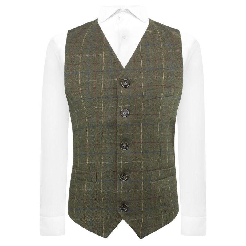 king & priory Heritage Check Regency Green Waistcoat