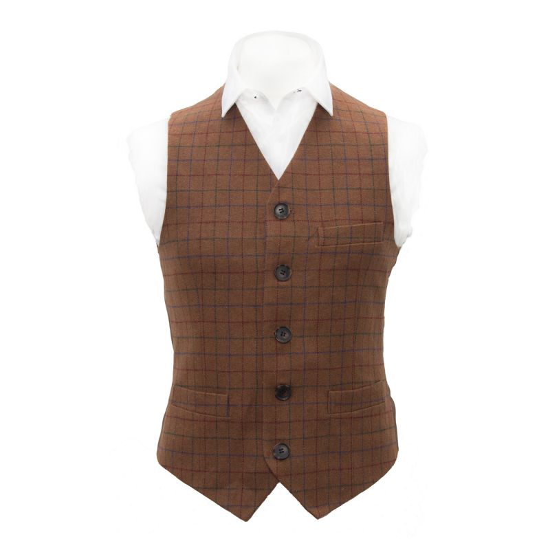 King & Priory Heritage Check Rustic Brown Waistcoat