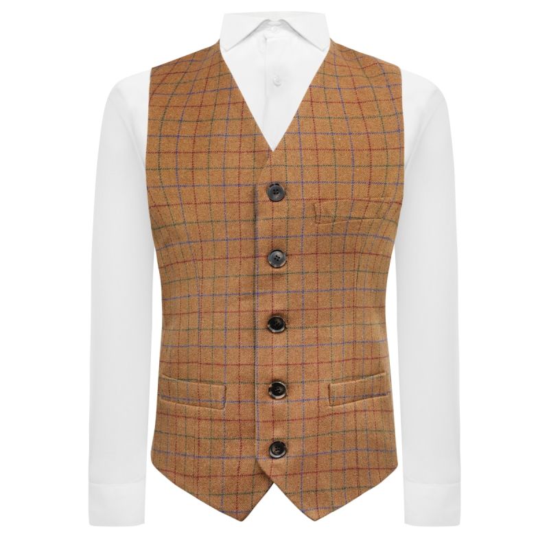 king & priory Heritage Check Rustic Brown Waistcoat